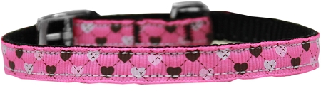 Argyle Hearts Nylon Dog Collar with classic buckle 3/8" Bright Pink Size 16